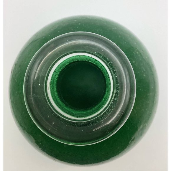 Mid century modern handcrafted with bubble details dark green glass vase - Picture 4 of 8